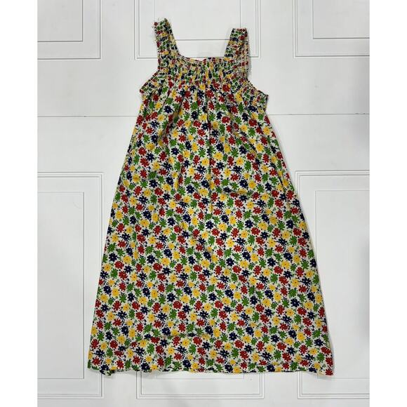 Vintage 1970s FRED ENGELMAN Smocked White Floral Poly Cotton Maxi Dress Sz M - Picture 5 of 7